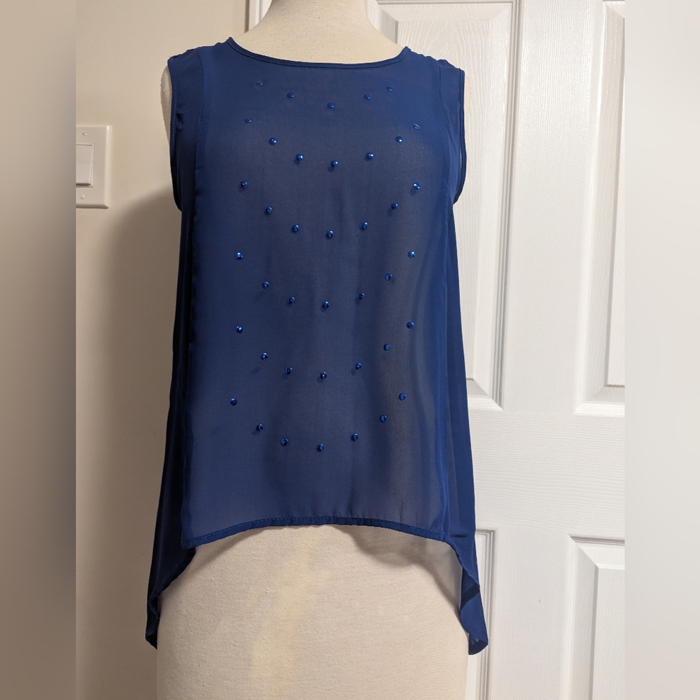 h.i.p. Blue Asymmetrical Embellished Tank Top
